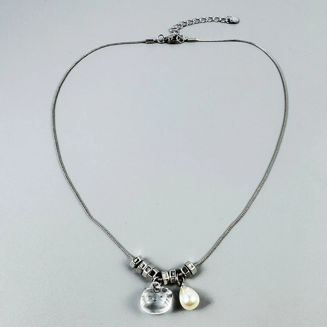 Accessories Crystal Kt Cat Beaded Pendant Necklace