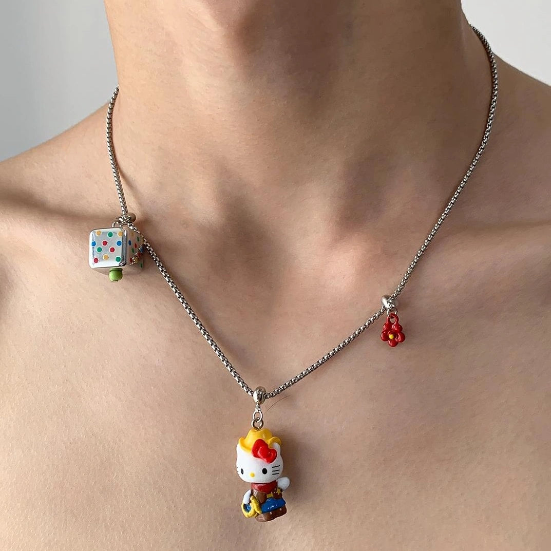 Accessories Cute Cartoon Square Kt Cat Pendant Necklace