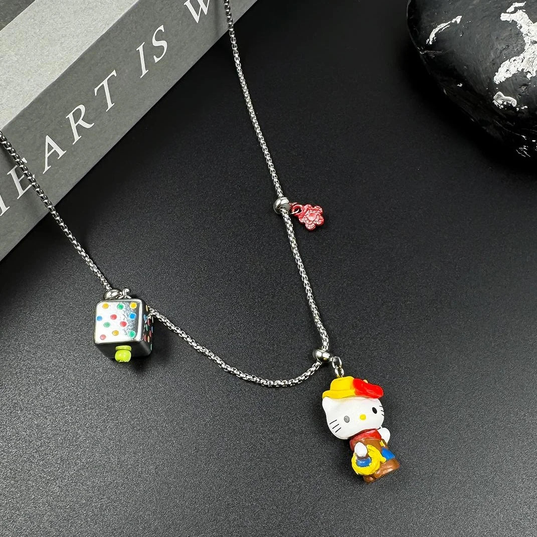 Accessories Cute Cartoon Square Kt Cat Pendant Necklace