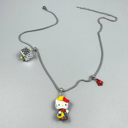 Accessories Cute Cartoon Square Kt Cat Pendant Necklace