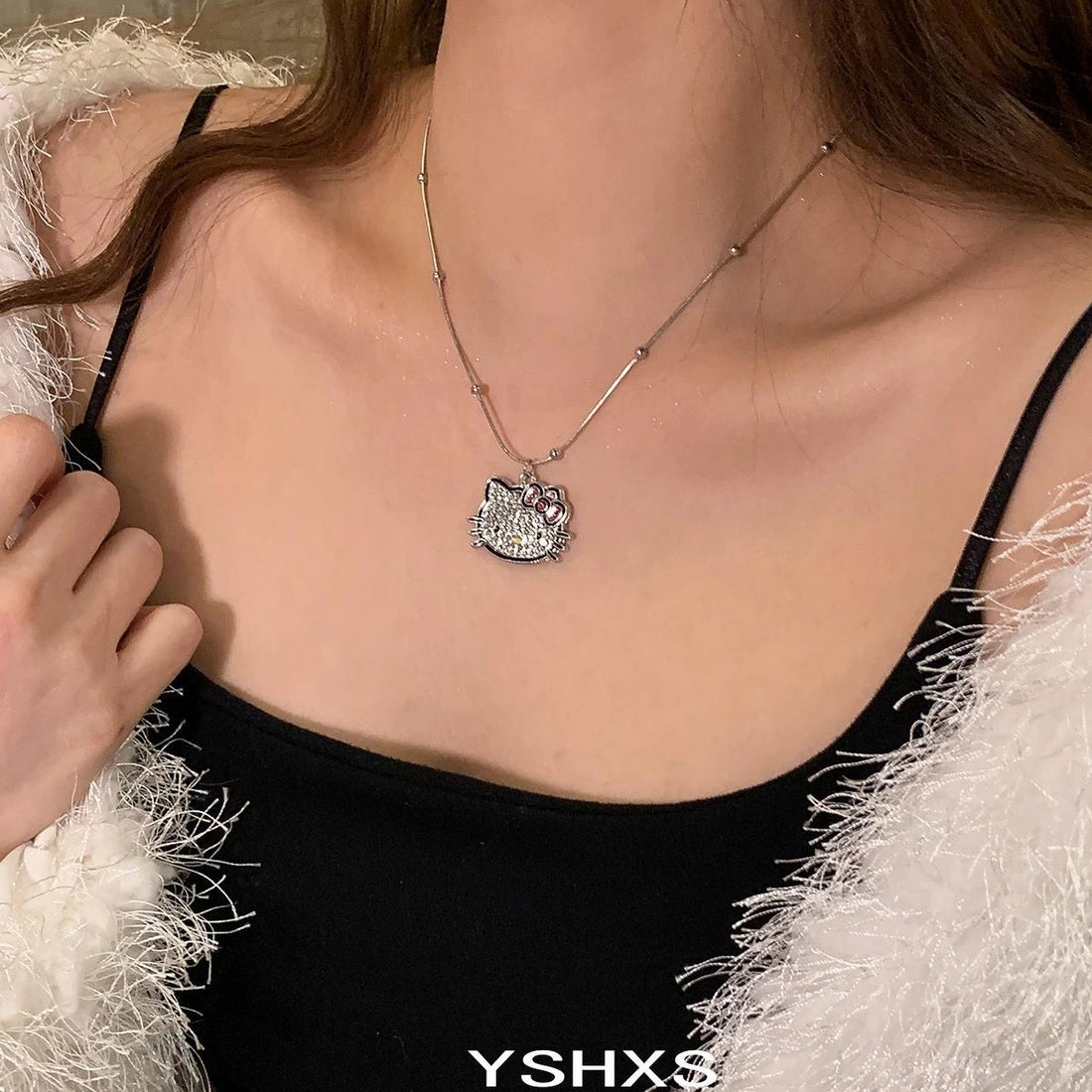 Accessories Cute Kitten Crystal Pendant Necklace