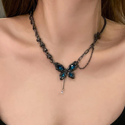 Accessories Dark Blue Zircon Butterfly Pendant Necklace