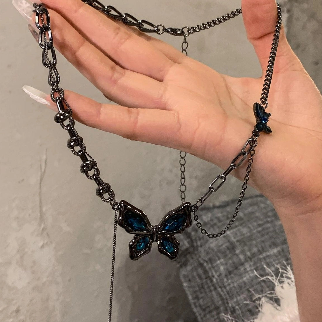 Accessories Dark Blue Zircon Butterfly Pendant Necklace