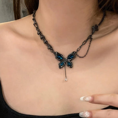 Accessories Dark Blue Zircon Butterfly Pendant Necklace