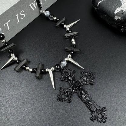 Accessories Dark Cross Punk Rivet Layered Necklace