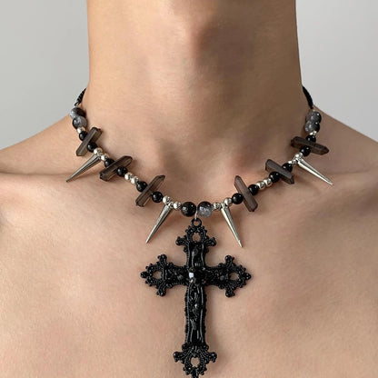 Accessories Dark Cross Punk Rivet Layered Necklace