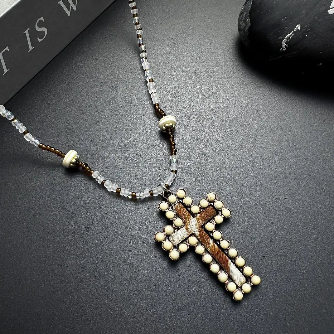 Accessories Dark Crystal Cross Beaded Necklace