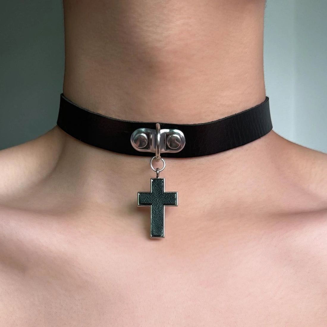 Accessories Dark Punk Cross Leather Choker Necklace