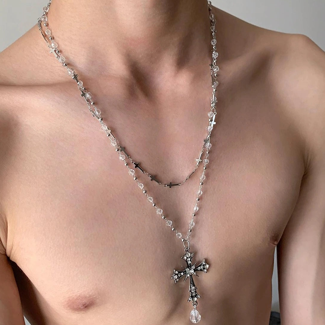 Accessories Dark Punk Layered Cross Necklace