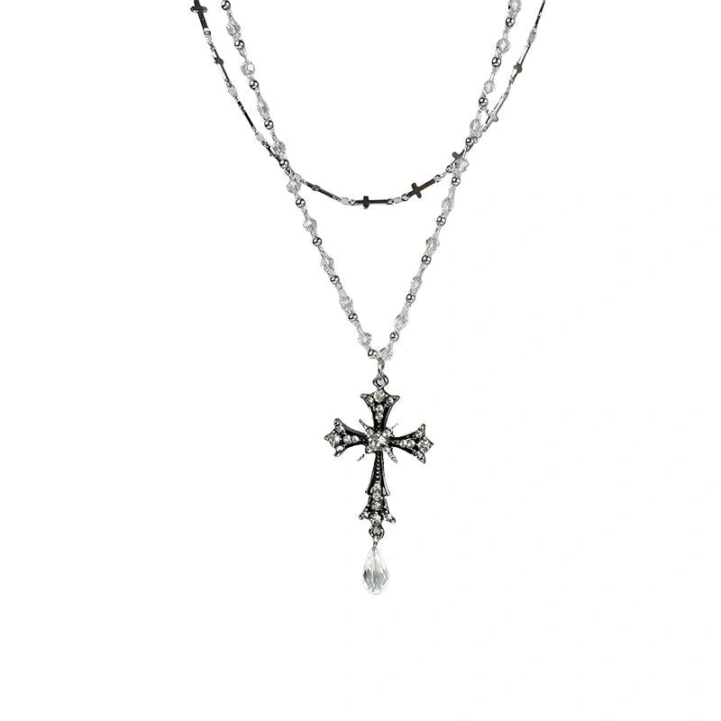 Accessories Dark Punk Layered Cross Necklace