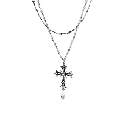 Accessories Dark Punk Layered Cross Necklace