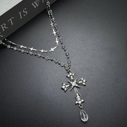 Accessories Dark Punk Layered Cross Necklace