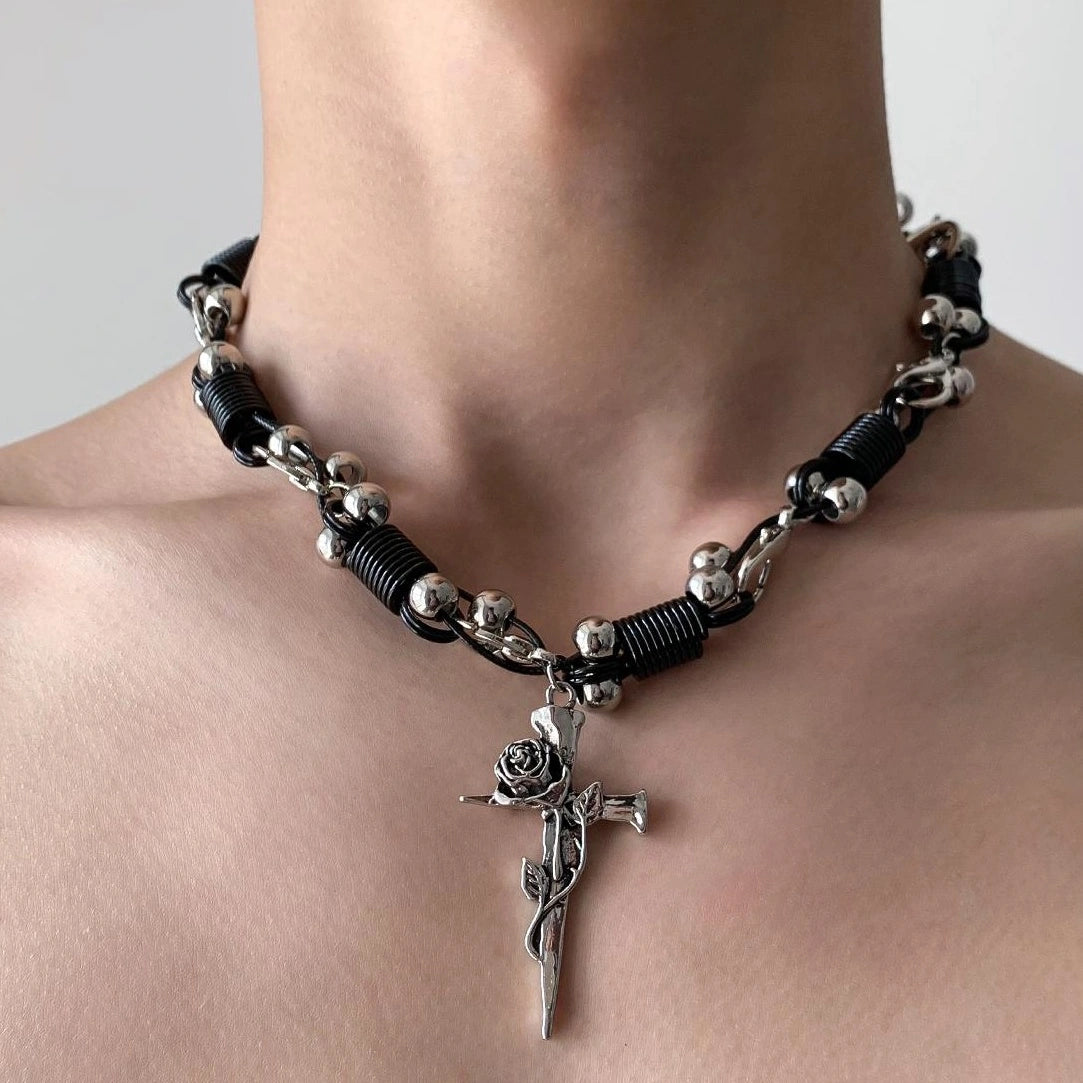 Accessories Dark Punk Spring Cross Necklace