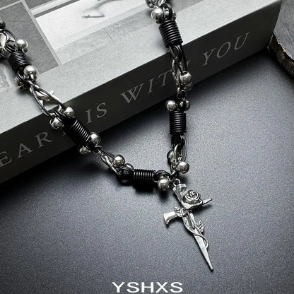 Accessories Dark Punk Spring Cross Necklace