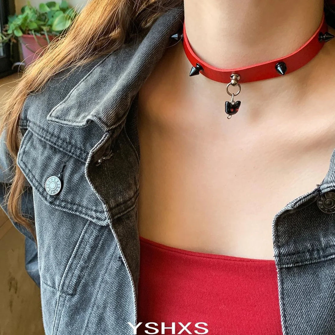 Accessories Dark Red Studded Kitten Choker
