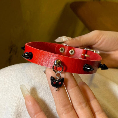 Accessories Dark Red Studded Kitten Choker