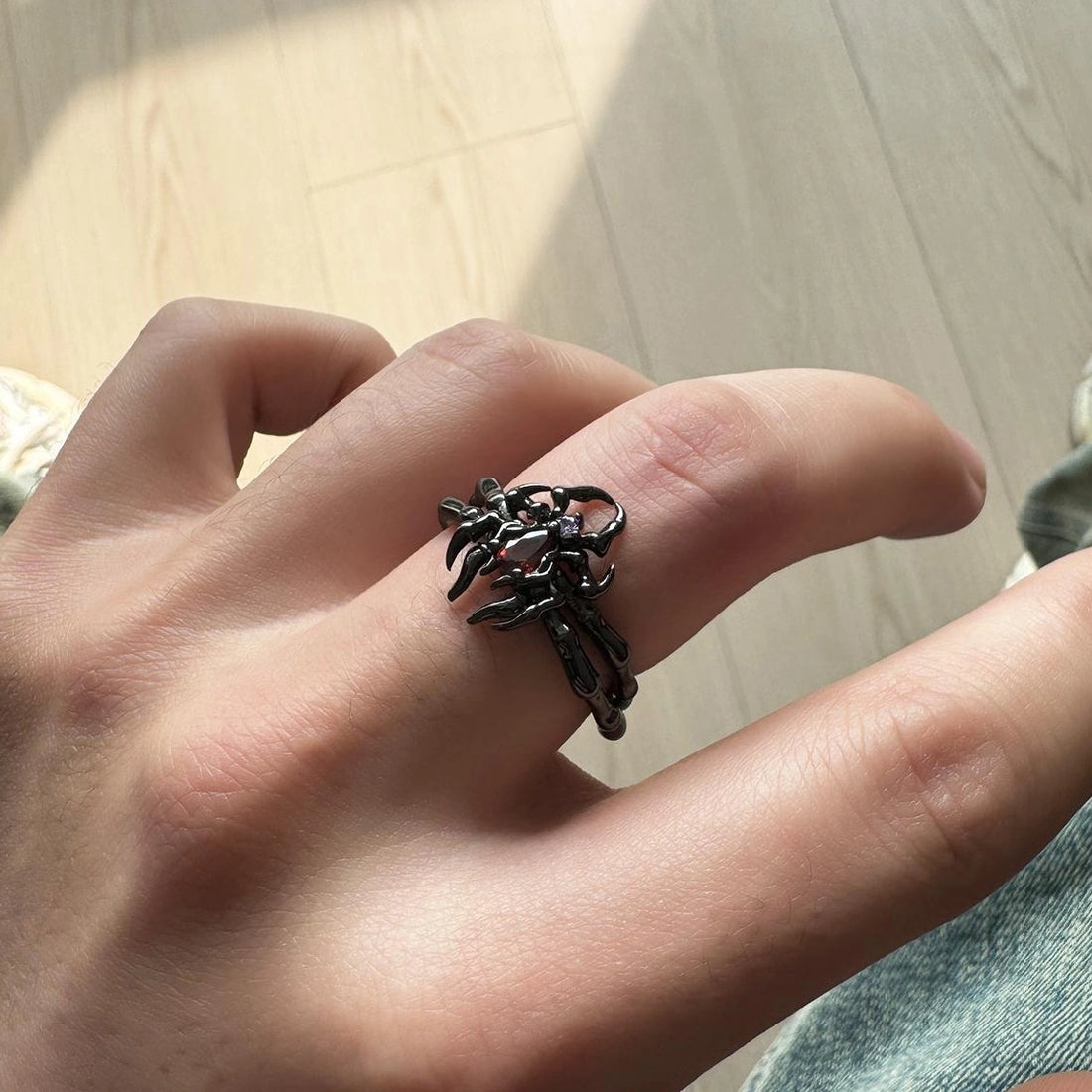 Accessories Dark Red Zircon Spider Punk Ring
