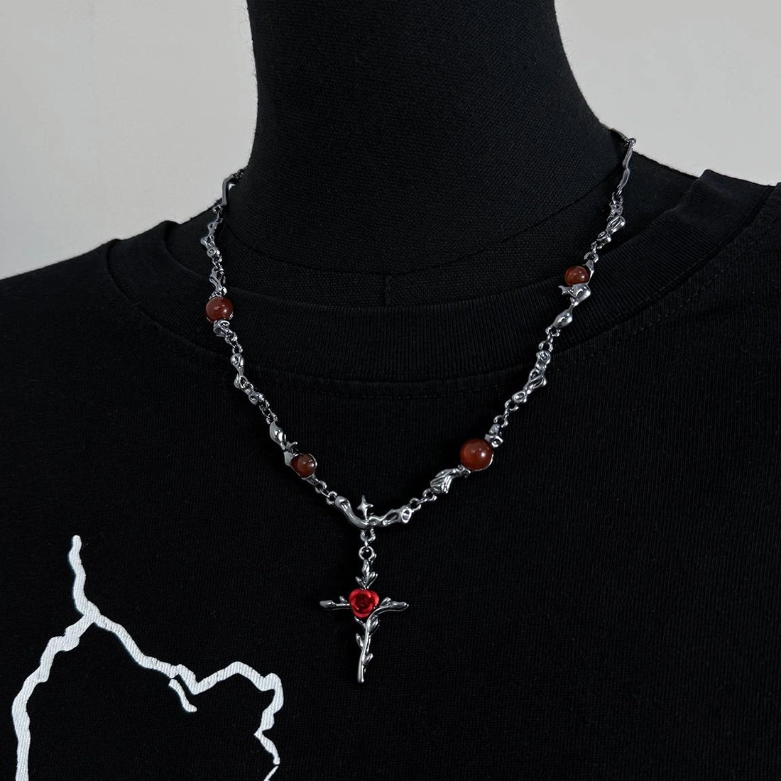 Accessories Dark Rose Cross Textured Gemstone Choker