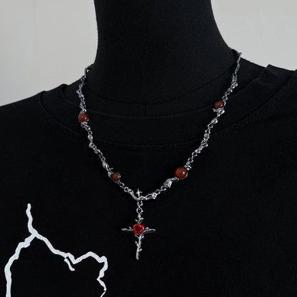 Accessories Dark Rose Cross Textured Gemstone Choker