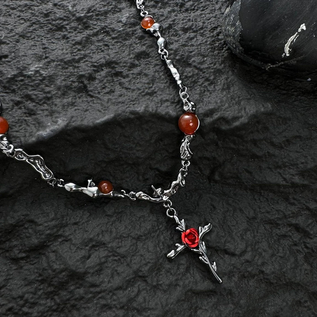 Accessories Dark Rose Cross Textured Gemstone Choker