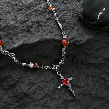 Accessories Dark Rose Cross Textured Gemstone Choker