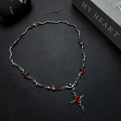 Accessories Dark Rose Cross Textured Gemstone Choker