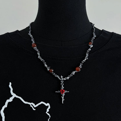 Accessories Dark Rose Cross Textured Gemstone Choker