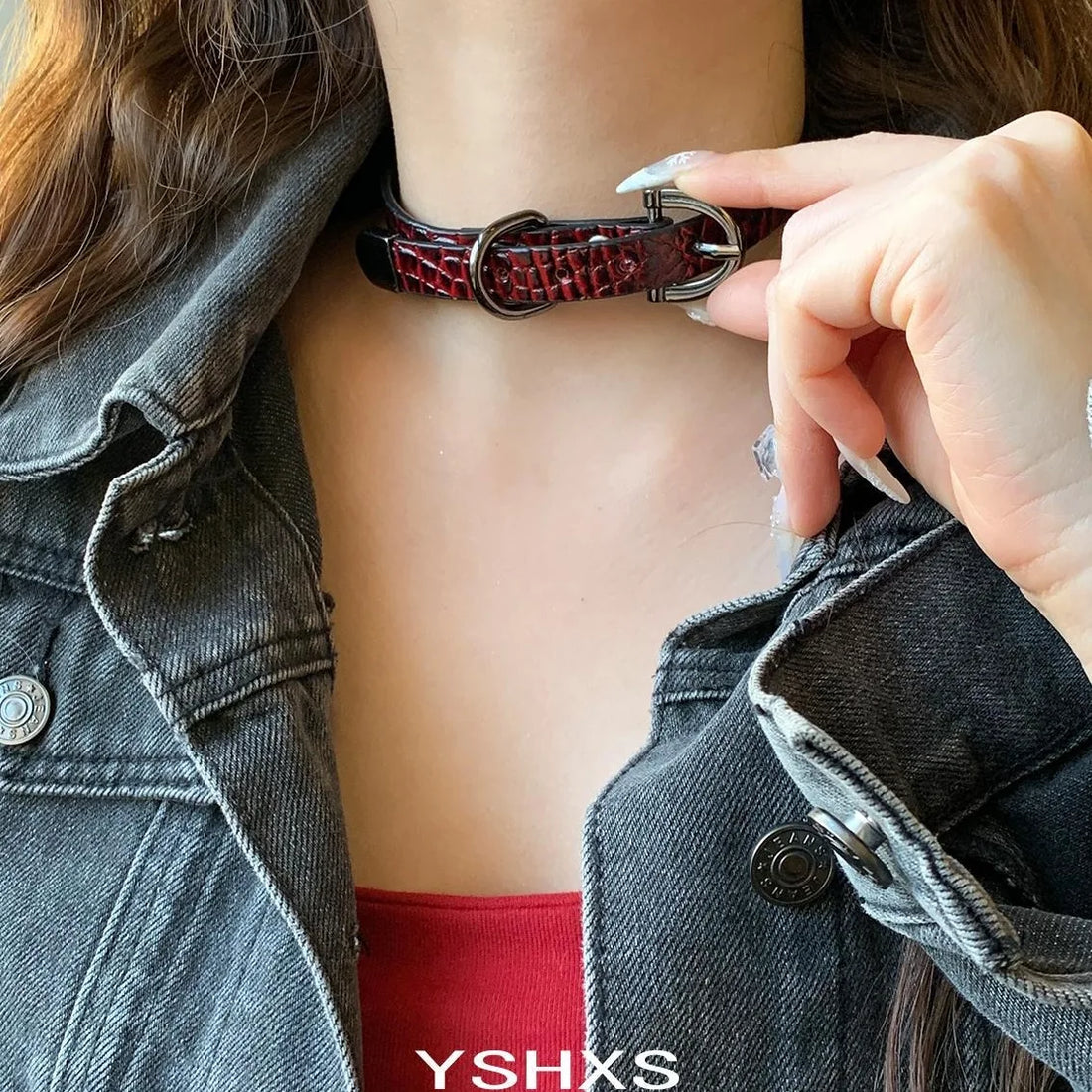 Accessories Dark Serpent Red Leather Choker