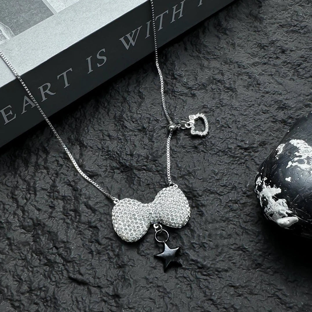 Accessories Delicate Star Pendant Necklace With Bow And Cat Charm