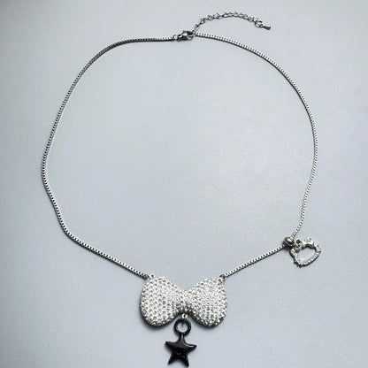 Accessories Delicate Star Pendant Necklace With Bow And Cat Charm