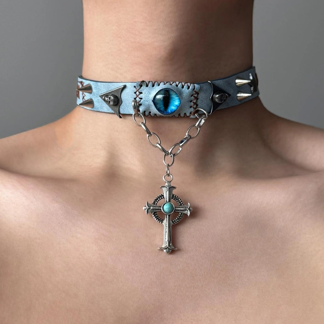 Accessories Demon Eye Choker With Cross Pendant
