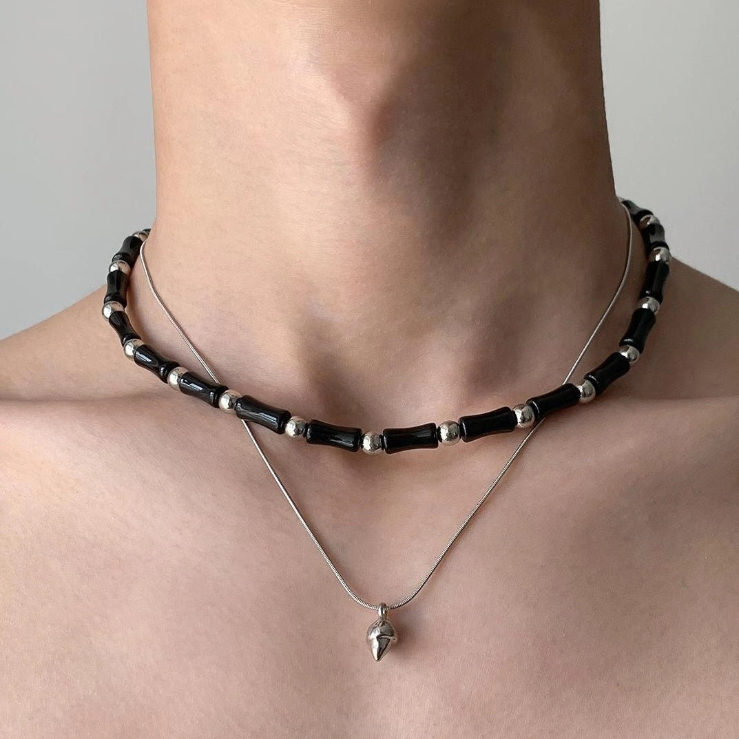 Accessories Double Layer Bamboo Pendant Choker Necklace