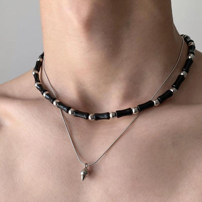 Accessories Double Layer Bamboo Pendant Choker Necklace