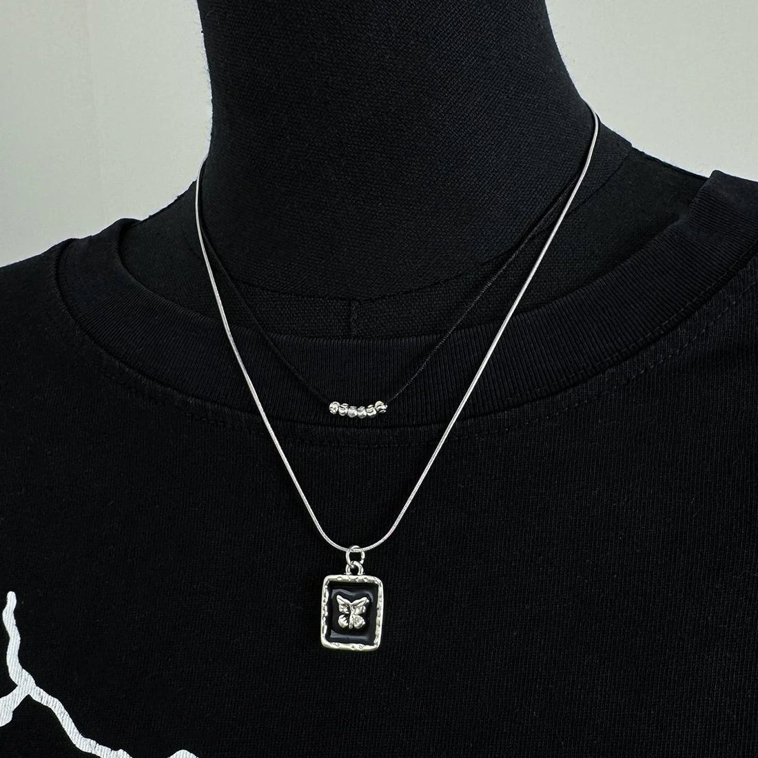 Accessories Double Layer Black Butterfly Leather Cord Necklace