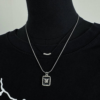 Accessories Double Layer Black Butterfly Leather Cord Necklace