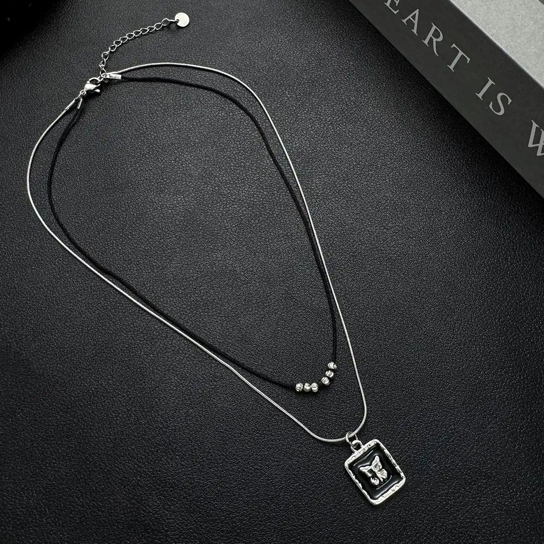 Accessories Double Layer Black Butterfly Leather Cord Necklace