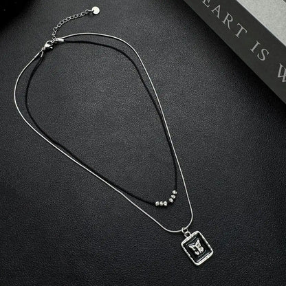 Accessories Double Layer Black Butterfly Leather Cord Necklace
