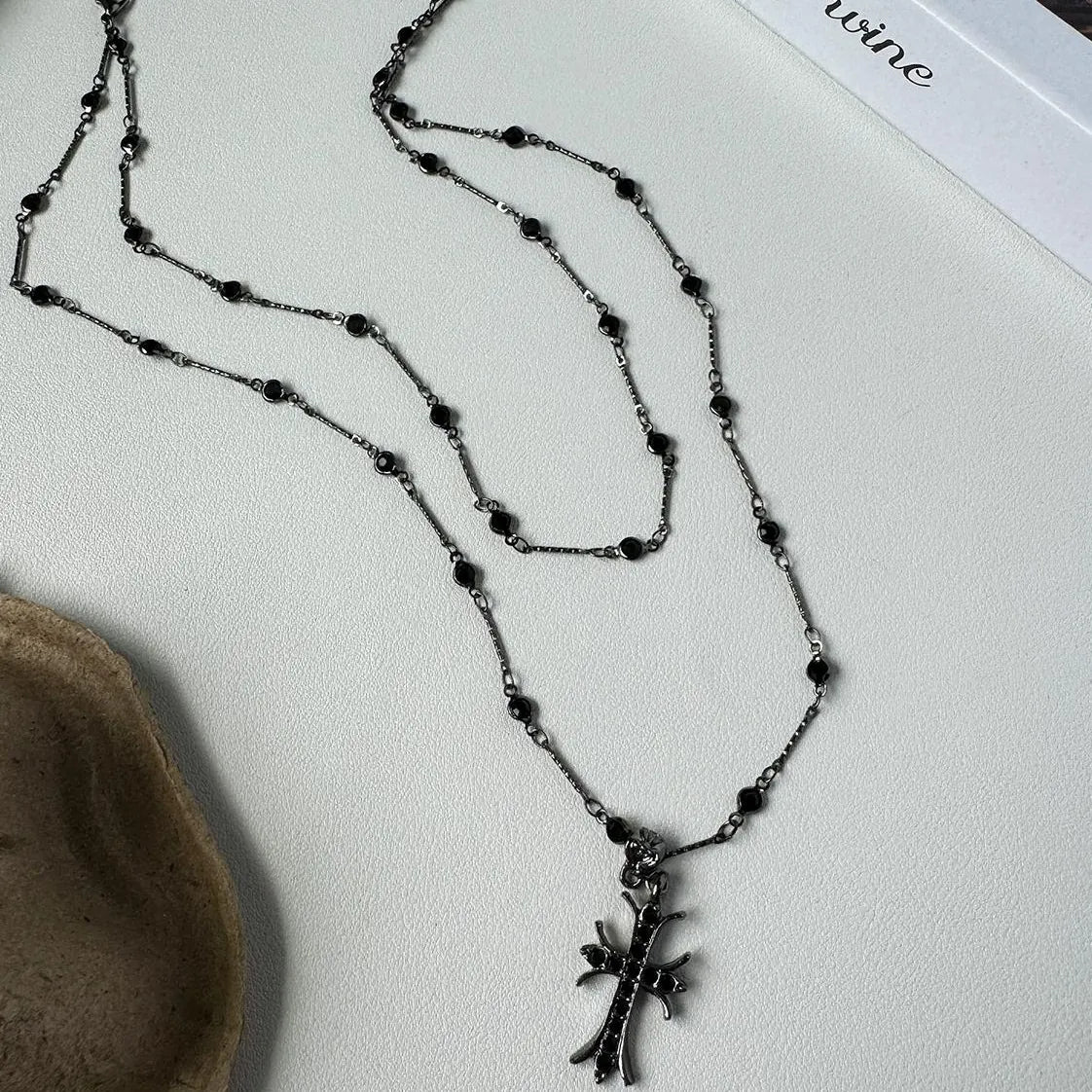 Accessories Double Layer Black Cross Choker Necklace