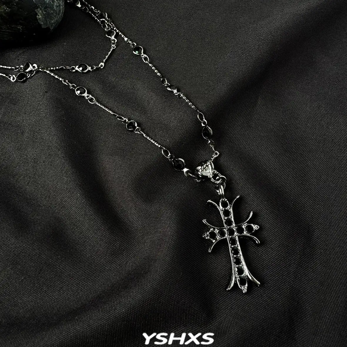 Accessories Double Layer Black Cross Choker Necklace