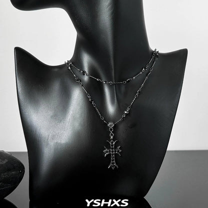 Accessories Double Layer Black Cross Choker Necklace