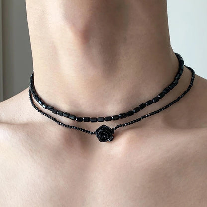 Accessories Double Layer Black Rose Beaded Necklace