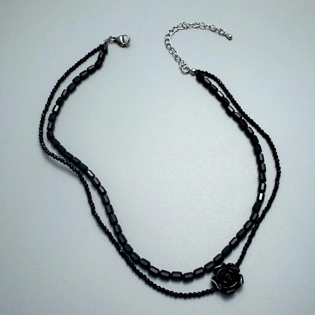 Accessories Double Layer Black Rose Beaded Necklace