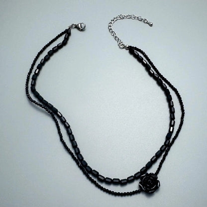 Accessories Double Layer Black Rose Beaded Necklace