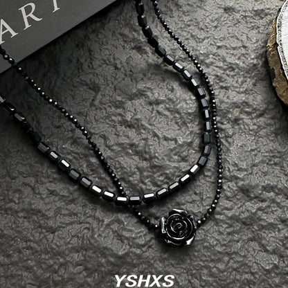 Accessories Double Layer Black Rose Beaded Necklace