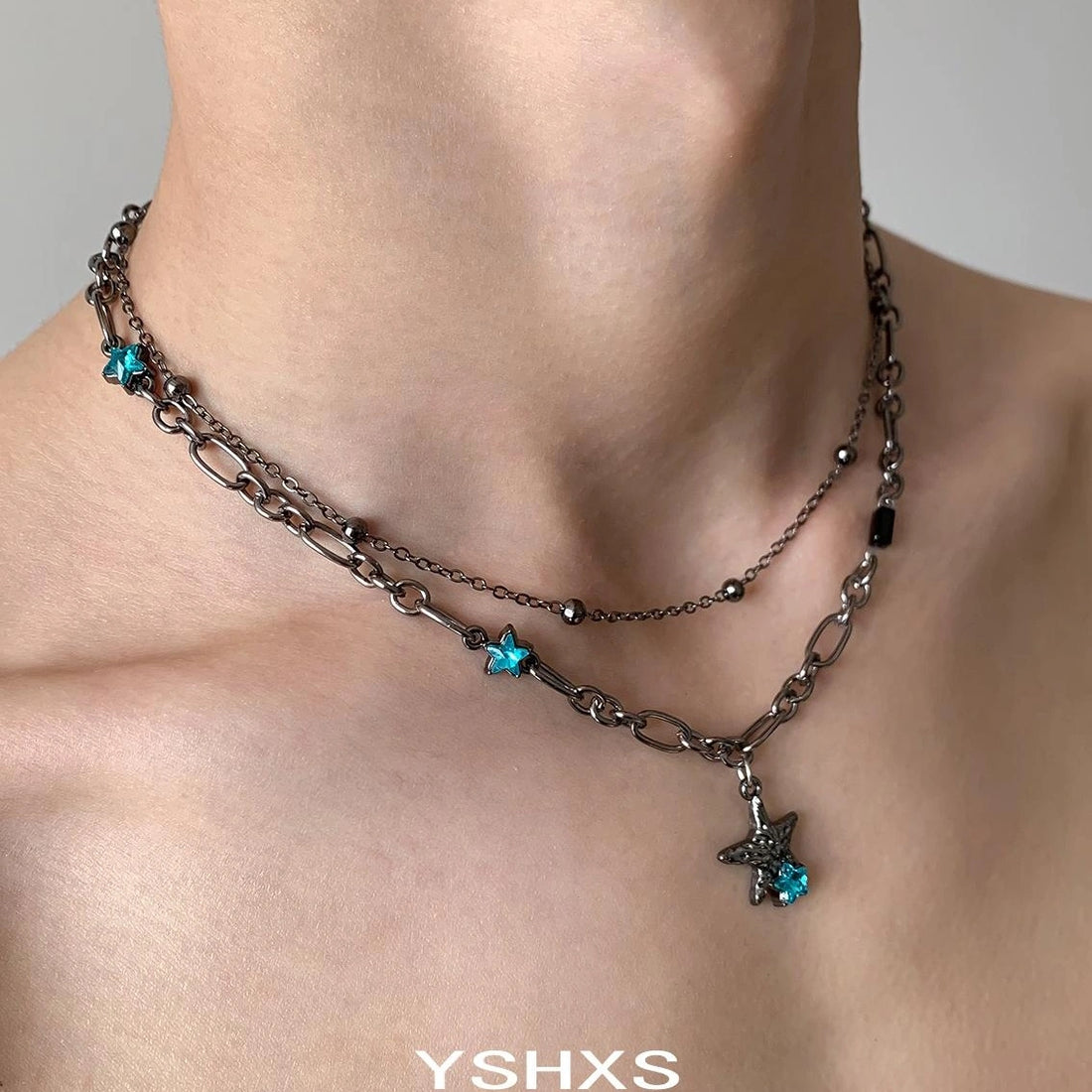 Accessories Double Layer Blue Star Zircon Necklace