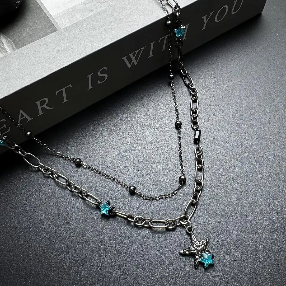 Accessories Double Layer Blue Star Zircon Necklace