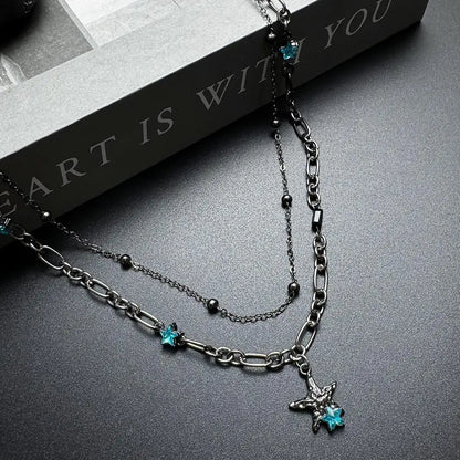 Accessories Double Layer Blue Star Zircon Necklace