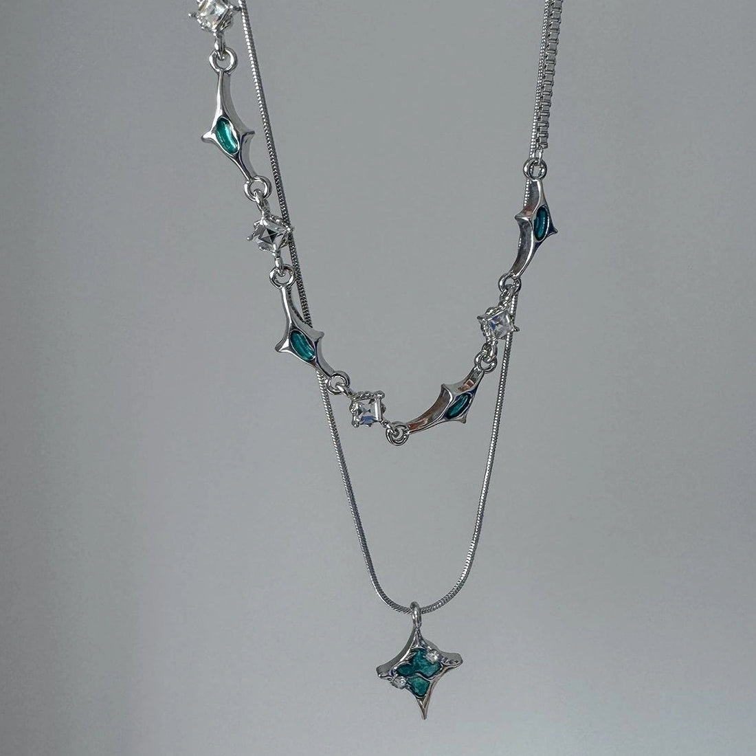 Double Layer Blue Zircon Star Necklace