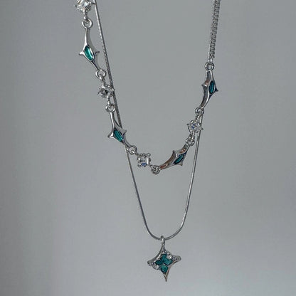 Double Layer Blue Zircon Star Necklace
