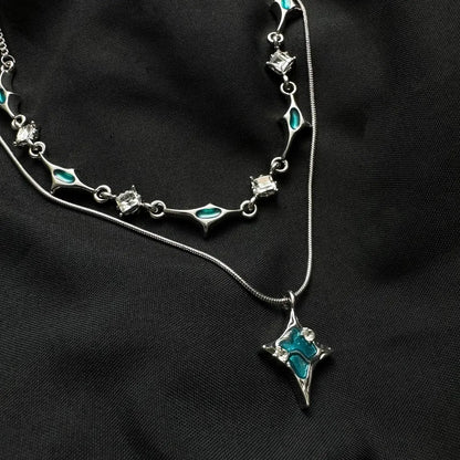 Double Layer Blue Zircon Star Necklace